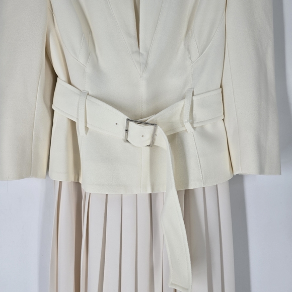 Karen Millen NEW Tailored Belted Blazer Midi Dress in Ivory Size US 4 - Picture 2 of 9